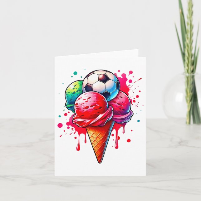 Soccer Drip Ice Cream Watercolor Cone With Sprinkl Card (Front)