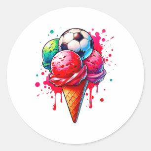 Soccer Drip Ice Cream Watercolor Cone With Sprinkl Classic Round Sticker