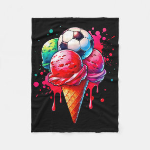 Soccer Drip Ice Cream Watercolor Cone With Sprinkl Fleece Blanket