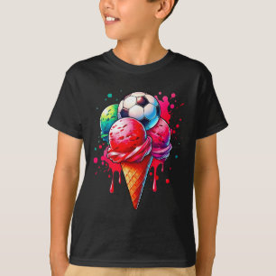 Soccer Drip Ice Cream Watercolor Cone With Sprinkl T-Shirt