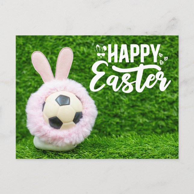 Soccer Easter with Ball and Bunny for Player  Holiday Postcard (Front)