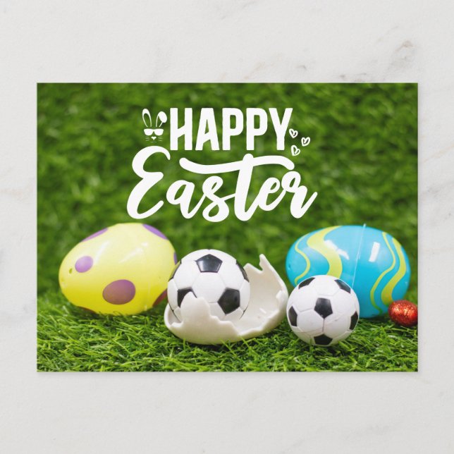 Soccer Easter with Ball and Eggs Holiday Postcard (Front)