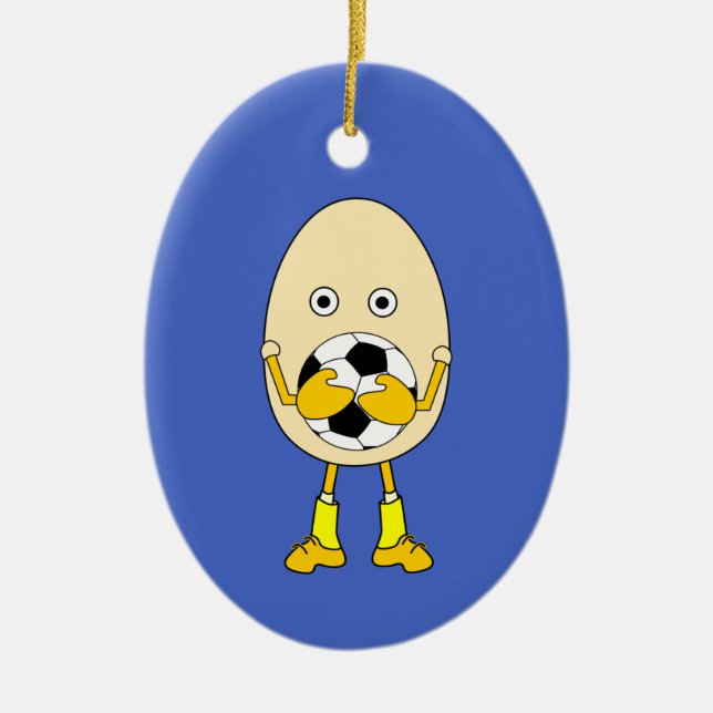 Soccer Egghead Ceramic Tree Decoration (Front)