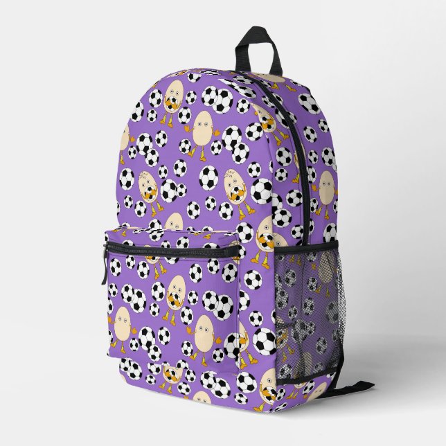 Soccer Egghead Pattern Printed Backpack (Back Corner Right)