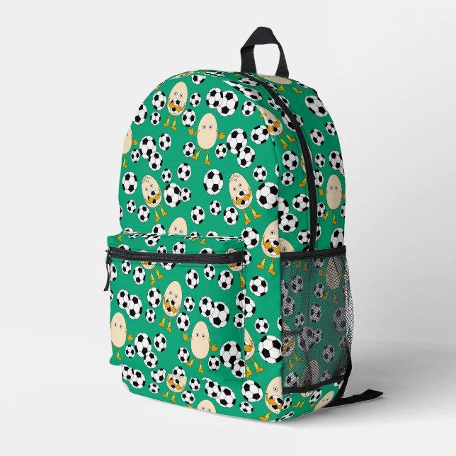 Soccer Egghead Pattern Printed Backpack (Back Corner Right)