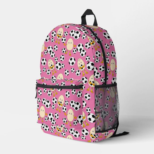 Soccer Egghead Pattern Printed Backpack (Back Corner Right)
