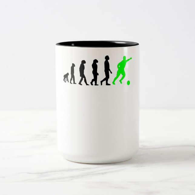 Soccer Evolution (Green) Two-Tone Coffee Mug (Center)