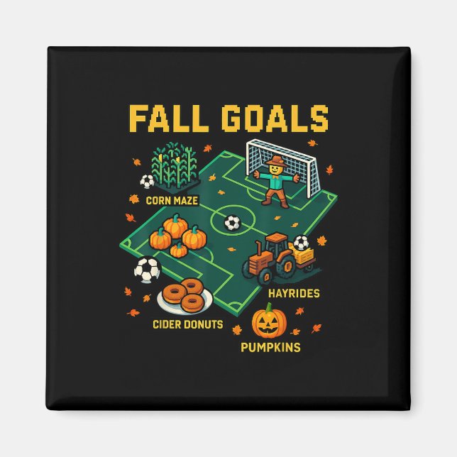 Soccer Fall Goals Fun Kids Autumn Pixel Video Game Magnet (Front)