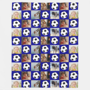Soccer Family Collage Photo Pattern Blue Fleece Blanket