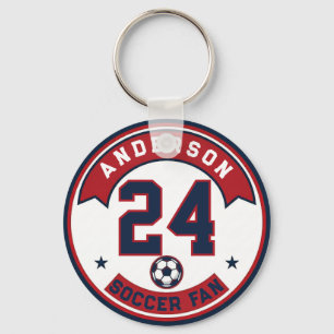 Soccer Fan Name & Player Number Badge  Key Ring