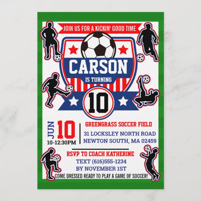 Soccer Field Football Boys Birthday Party Invitation (Front)