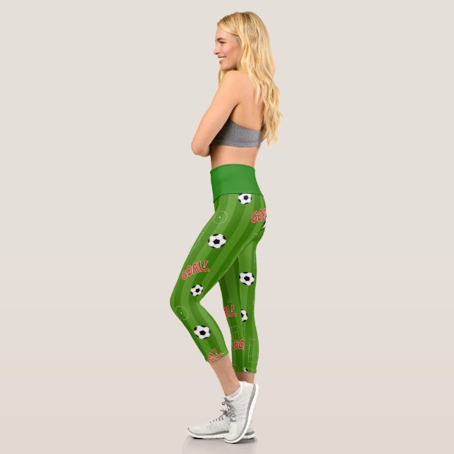 Soccer Field Football Goal Pattern Capri Leggings (Left)