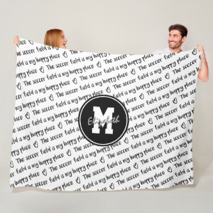 soccer field my happy place black white ANY colour Fleece Blanket