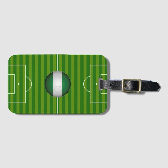Soccer Field with Nigeria Flag Ball Luggage Tag (Front Horizontal)