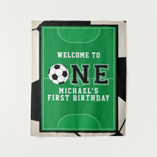 Soccer First Birthday Backdrop Tapestry