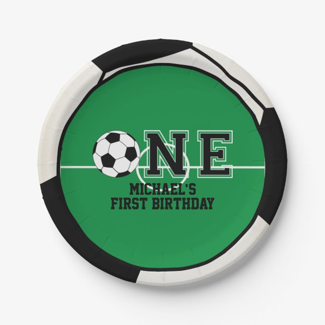 Soccer First Birthday Paper Plate (Front)