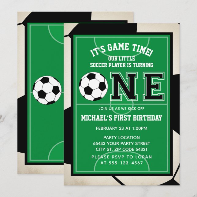 Soccer First Birthday Party Invitation (Front/Back)