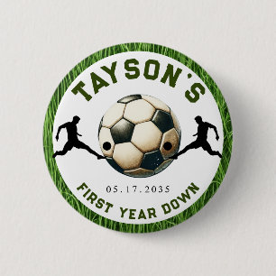 Soccer First Year Down 1st Birthday 6 Cm Round Badge