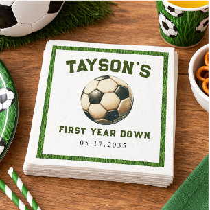 Soccer First Year Down 1st Birthday Paper Napkin