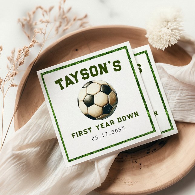 Soccer First Year Down 1st Birthday Paper Napkin (Creator Uploaded)