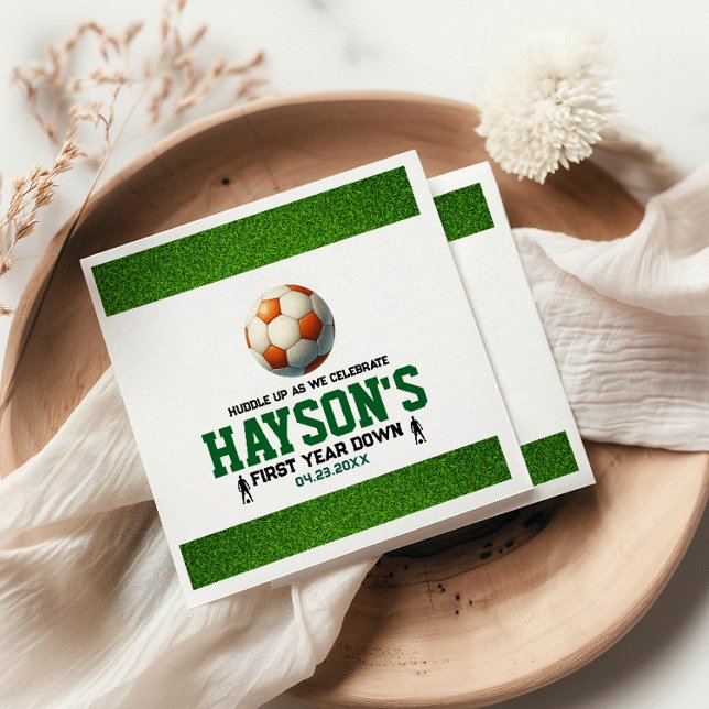 Soccer First Year Down 1st Birthday Party Napkin (Creator Uploaded)