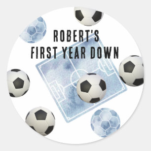 Soccer First Year Down Birthday Party Classic Round Sticker