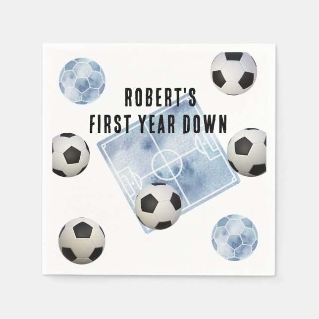 Soccer First Year Down Birthday Party Napkin (Front)