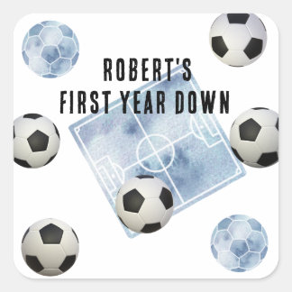 Soccer First Year Down Birthday Party Square Sticker