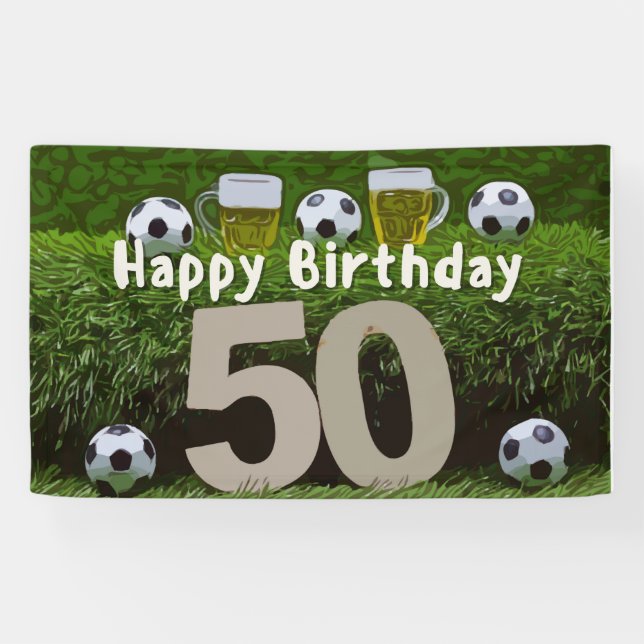 Soccer Football  50th  Birthday with ball  Banner (Horizontal)