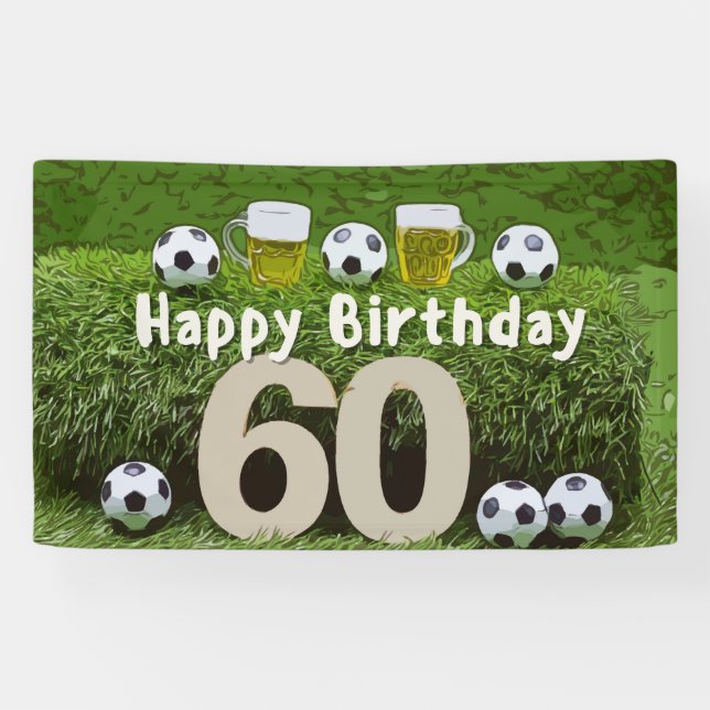 Soccer Football  60th Birthday with ball on green Banner (Horizontal)