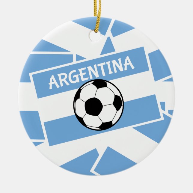 Soccer Football Argentina Flag Ceramic Tree Decoration (Front)