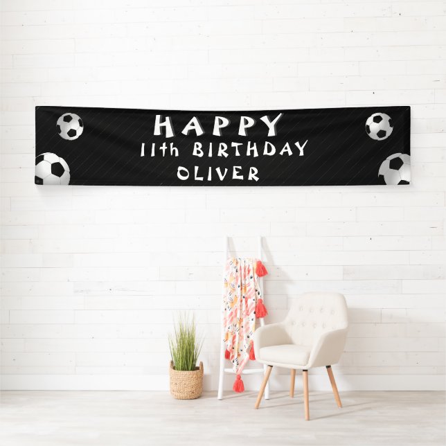 Soccer Football Ball Black Sports Birthday Party Banner (Insitu)