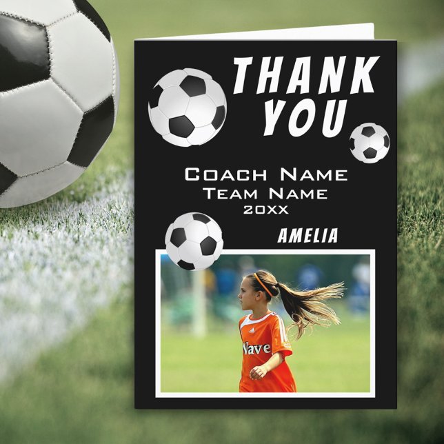 Soccer Football Ball Black Sports Coach  Thank You Card (Creator Uploaded)