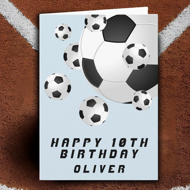Soccer Football Ball Blue Kids Boy Happy Birthday Card (Creator Uploaded)