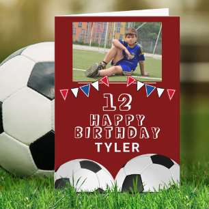 Soccer Football Ball Bunting Flags Photo Birthday Card