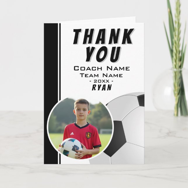 Soccer Football Ball Coach Player Photo Thank You Card (Front)