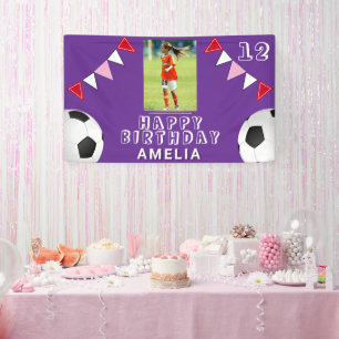 Soccer Football Ball Flags Photo Birthday Banner