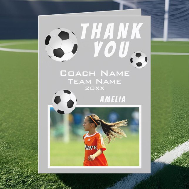Soccer Football Ball Grey Sports Coach  Thank You Card (Creator Uploaded)