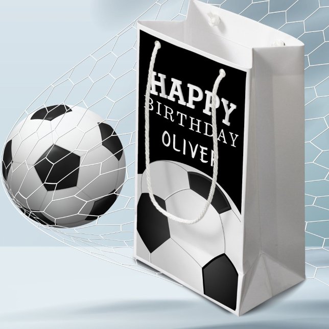 Soccer Football Ball Happy Birthday Kids Name Small Gift Bag (Creator Uploaded)