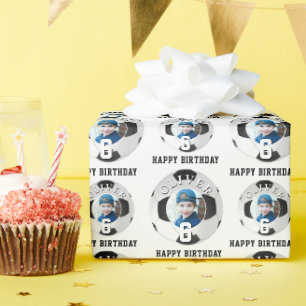 Soccer Football Ball Kids Happy Birthday Age Photo Wrapping Paper