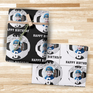 Soccer Football Ball Kids Happy Birthday Age Photo Wrapping Paper Sheet