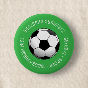 Soccer Football Ball on Green Custom Text 6 Cm Round Badge