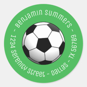 Soccer Football Ball on Green Custom Text Classic Round Sticker