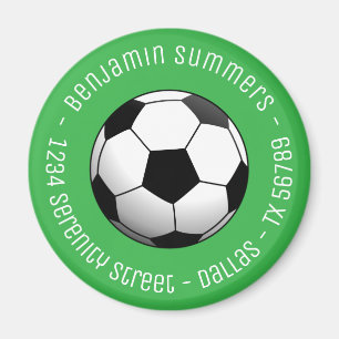 Soccer Football Ball on Green Custom Text Magnet