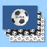 Soccer Football Ball Pattern Kids Name Birthday  Wrapping Paper Sheet<br><div class="desc">Soccer Football Ball Pattern Kids Name Birthday Wrapping Paper Sheets. Dark blue,  black and white background. Personalise with your name or erase the text.</div>