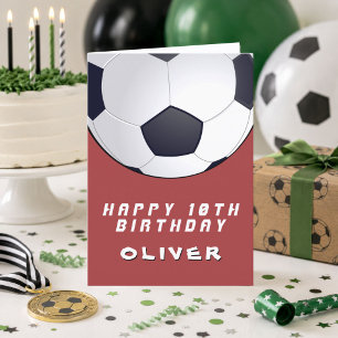Soccer Football Ball Red Boy Happy Birthday Card