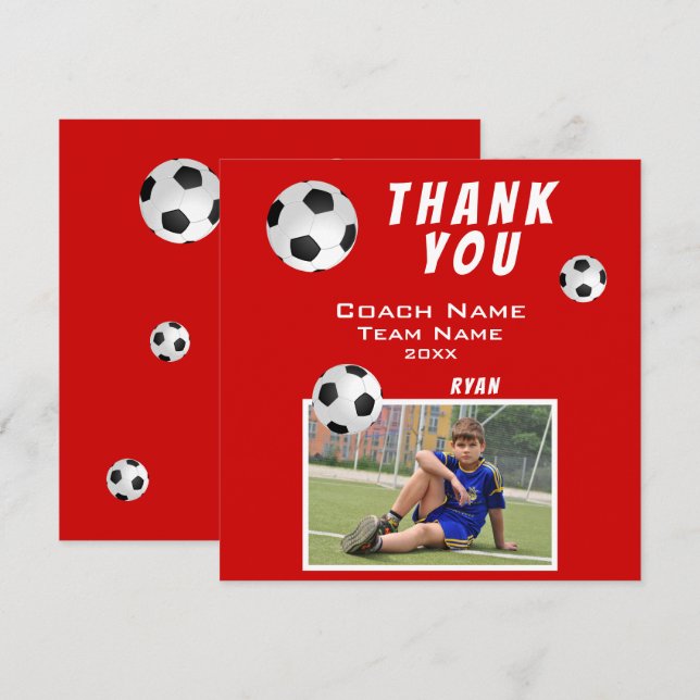 Soccer Football Ball Red Sports Coach  Thank You Card (Front/Back)
