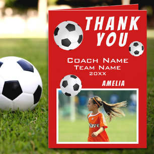 Soccer Football Ball Red Sports Coach Thank You Card