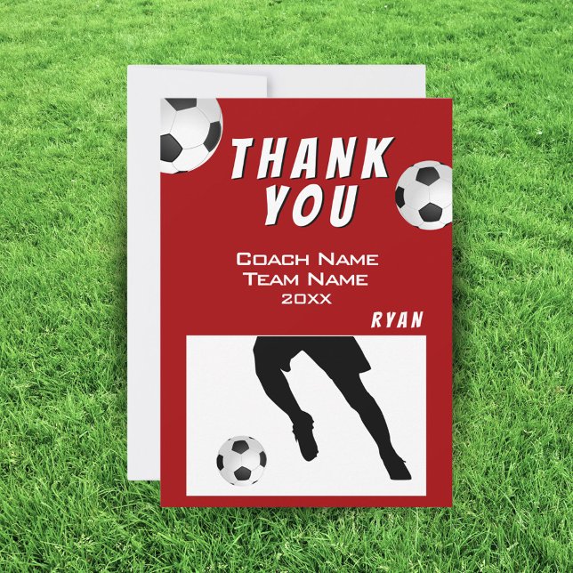 Soccer Football Ball Red Thank you Coach Card (Creator Uploaded)