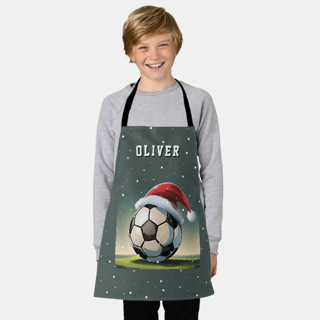 Soccer Football Ball Santa Hat Christmas  Apron (Worn)